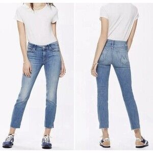 Mother The Rascal Ankle Snippet Jeans Well Played Frayed Crop Blue Size 26